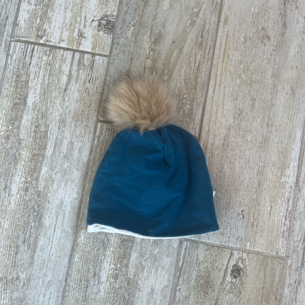 ☀️2/10$☀️ Blue Beanie with Faux Fur Pom Miles Baby